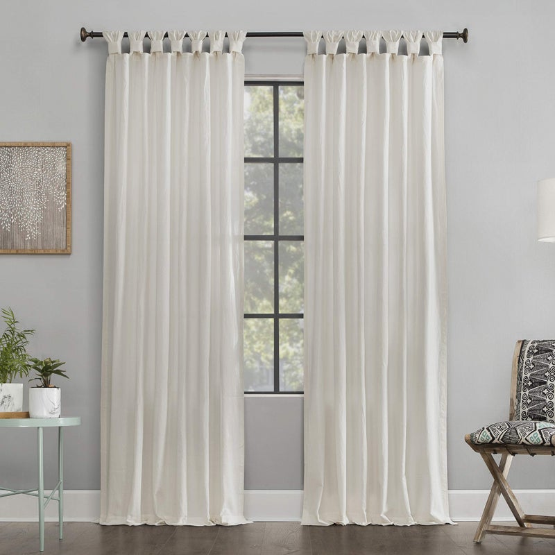 Archaeo Washed Cotton Twist Tab Curtain, 52" x 84", Cream - Image 1
